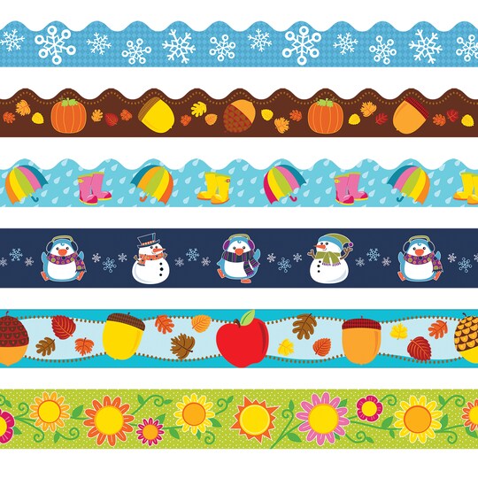 Carson Dellosa Education; Carson Dellosa Seasonal Bulletin Board Borders, 225 Feet of Seasonal Classroom Borders for Bulletin Board Fall Decorations, Summer Bulletin Board Decorations, and Winter and Spring Classroom Decor; Category:Bulletin Borders & Trim; Image:1